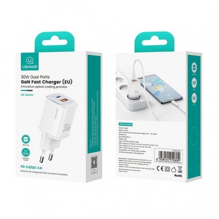 caricabatterie usb + usbc 30W gan bianco-blu