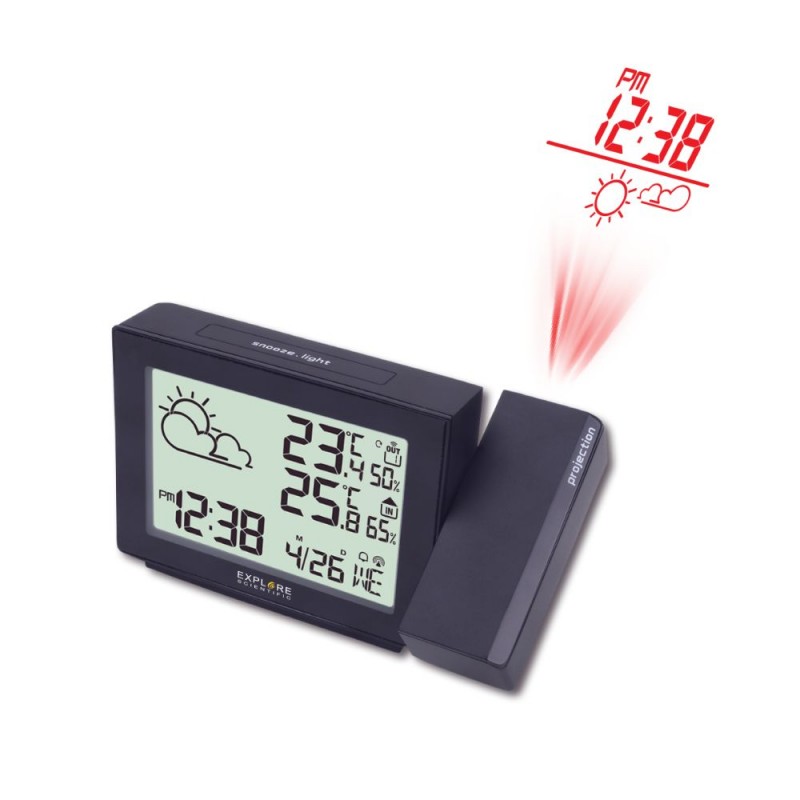 Orologio a proiezione con meteo Radiocontrollato
 barometro
Visualizzazione temperatura interna ed esterna con sensore
