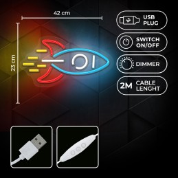 led wall neon missile multicolor connettore usb con regolatore di intensita' dimensioni 230x20x420