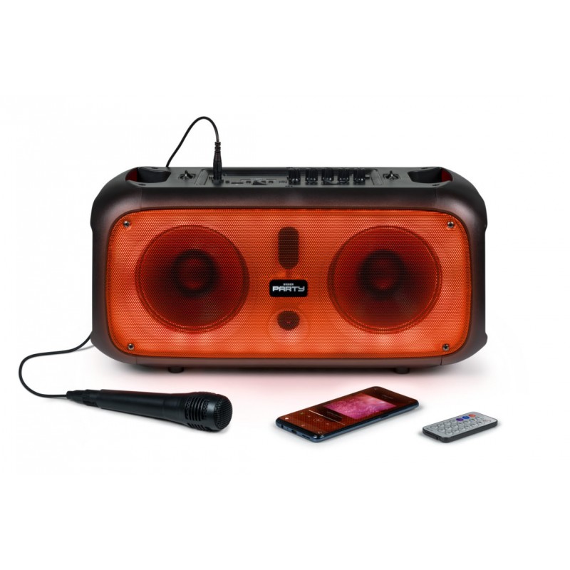 party speaker bluetooth potenza massima 200 Watt con doppio woofer led multicolor microfono telecomando  incluso