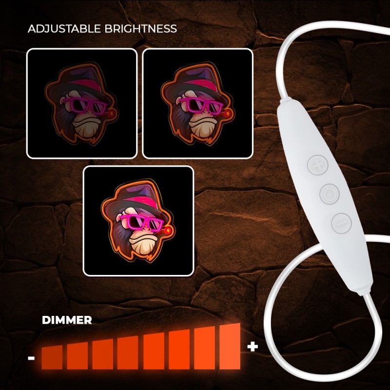 led wall neon monkey multicolor connettore usb con regolatore di intensita' dimensioni 580 x 18 x 250