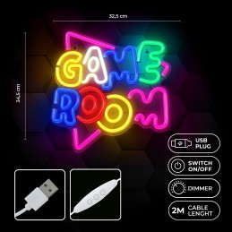 led wall neon game room multicolor connettore usb con regolatore di intensita' dimensioni 400x16x275