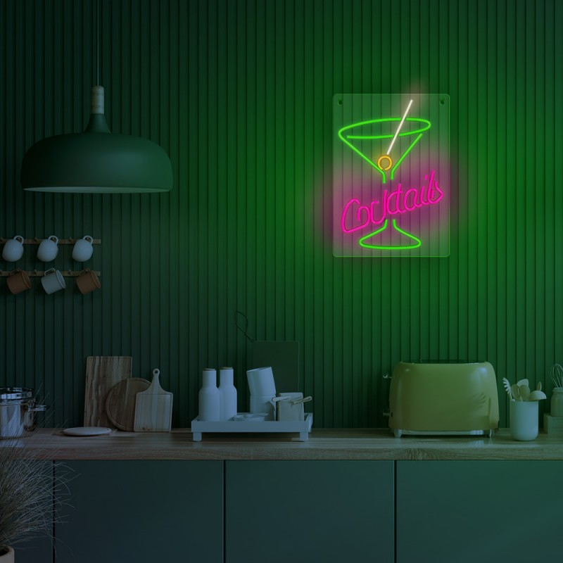 led wall neon coctails multicolor connettore usb con regolatore di intensita' dimensioni 222 x 18 x 420