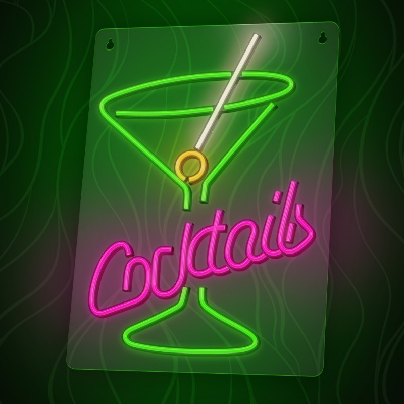 led wall neon coctails multicolor connettore usb con regolatore di intensita' dimensioni 222 x 18 x 420
