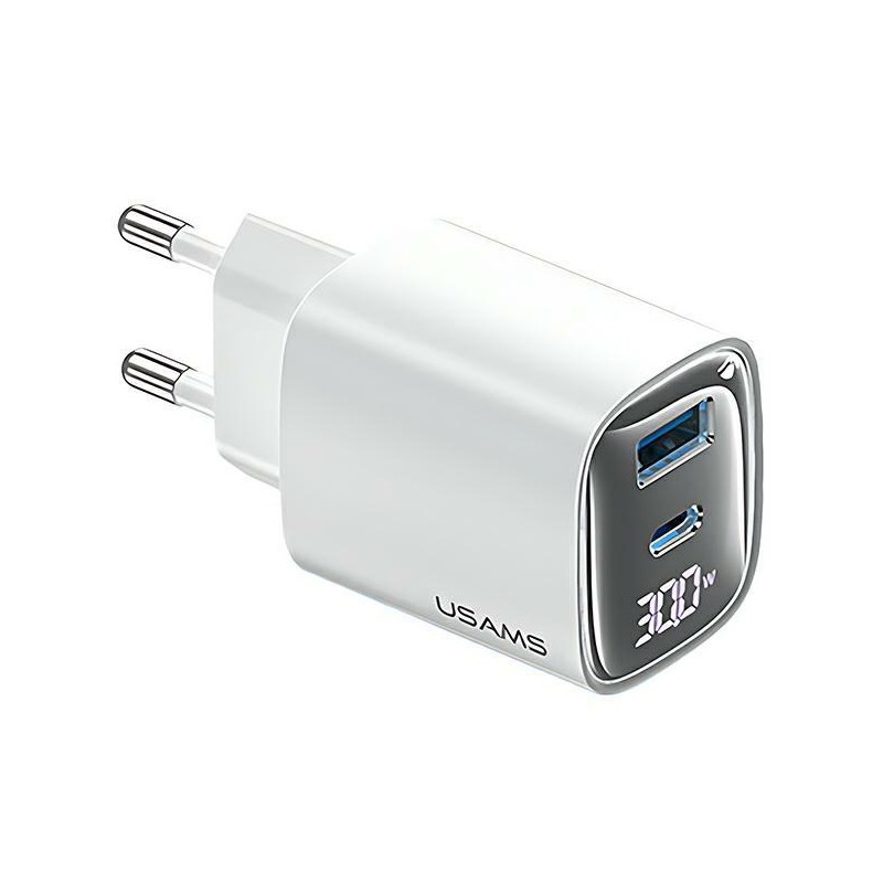 caricabatterie 30Ww usb + usb-c gan bianco con led display