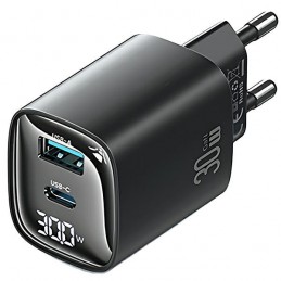 caricabatterie 30Ww usb + usb-c gan nero con led display