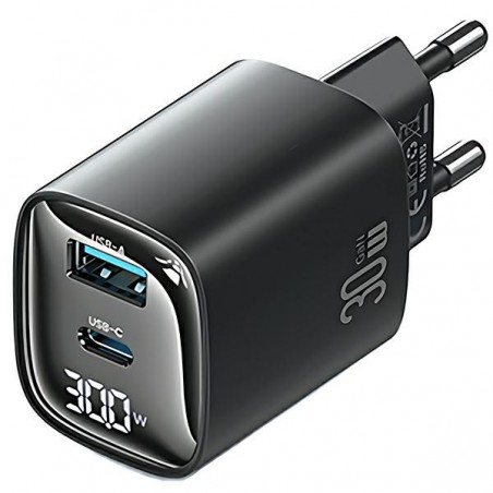 caricabatterie 30Ww usb + usb-c gan nero con led display