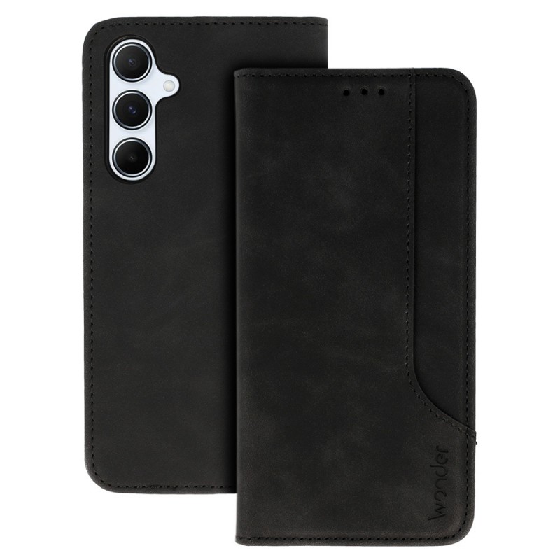 custodia a libro samsung a55 con porta carte di credito chiusura magnetica nera