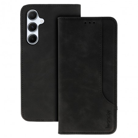 custodia a libro samsung a55 con porta carte di credito chiusura magnetica nera