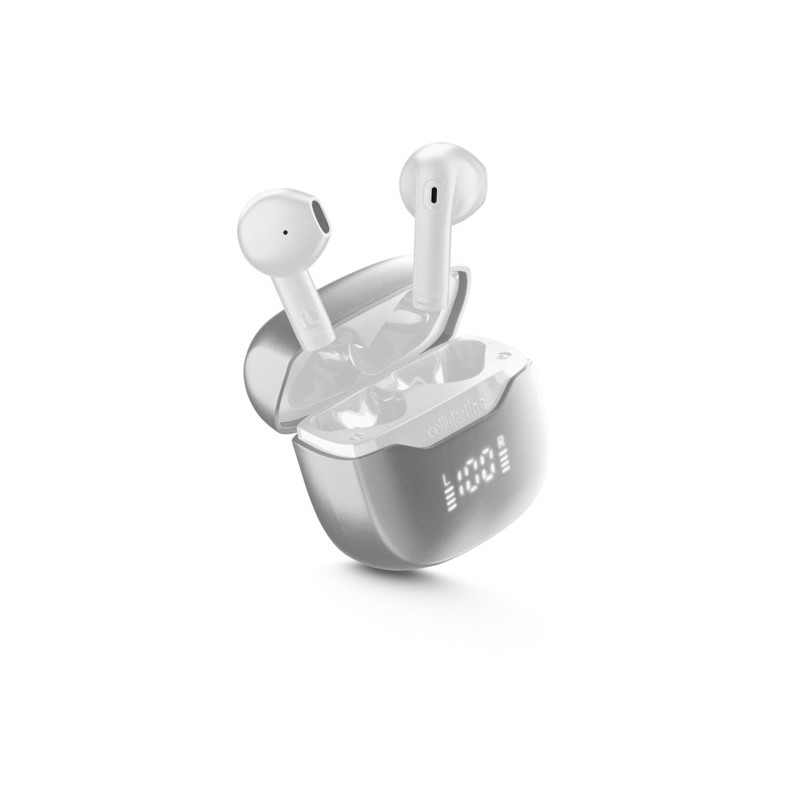 auricolare vivavoce bluetooth doppio  con base di ricarica bianco e indicatore led