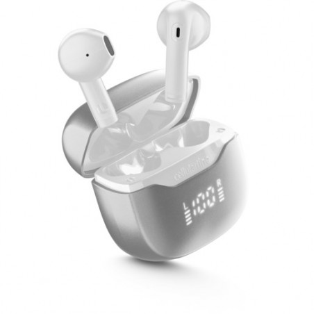 auricolare vivavoce bluetooth doppio  con base di ricarica bianco e indicatore led