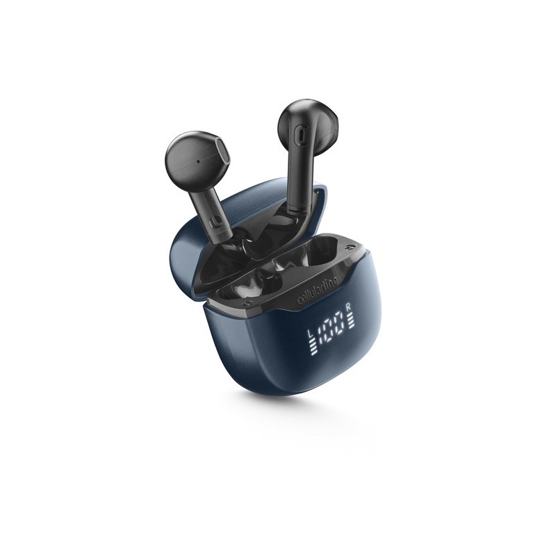 auricolare vivavoce bluetooth doppio  con base di ricarica nero e indicatore led