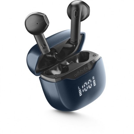 auricolare vivavoce bluetooth doppio  con base di ricarica nero e indicatore led