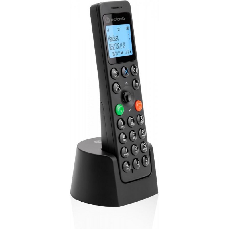 Motorola Voice - Telefono Cordless Digitale DOT201, Vivavoce, Blocco Chiamate, 100 Contatti con Nome e Rubrica, Nero