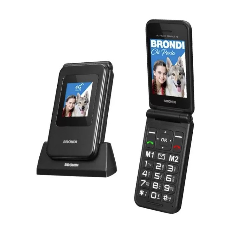 brondi amico speciale 4g telefono cellulare brondi tasto sos con base di ricarica