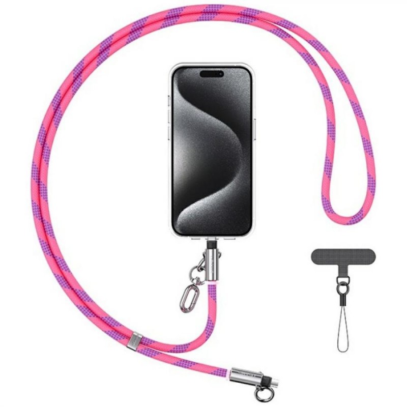 cavo dati usb-c / lighting  2 in 1 30w 120cm  rosa con funzione laccio da collo portacellulare