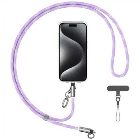 cavo dati usb-c / lighting  2 in 1 30w 120cm  viola con funzione laccio da collo portacellulare