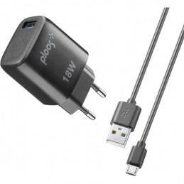 caricabatterie 18w usb + cavo micro  nero