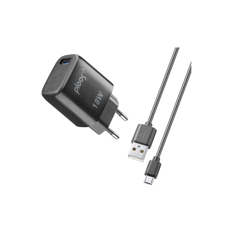 caricabatterie 18w usb + cavo micro  nero