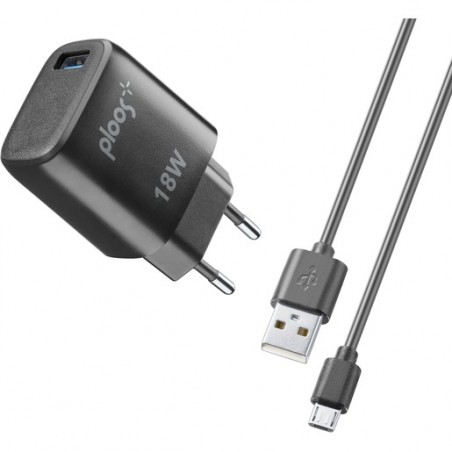 caricabatterie 18w usb + cavo micro  nero