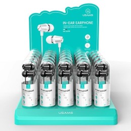 espositore da 30 pz di auricolare usams in ear jack 3,5mm assortiti 15 bianchi e 15 neri