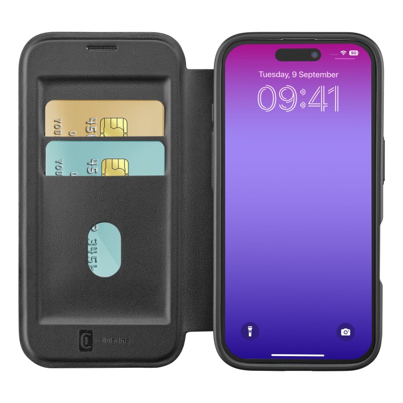 custodia a libro iphone 17 PRO nera con porta carte di credito magsafe