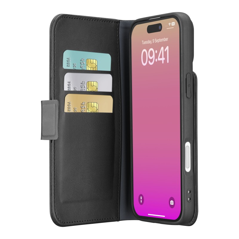 custodia a libro iphone 17 nera con porta carte di credito