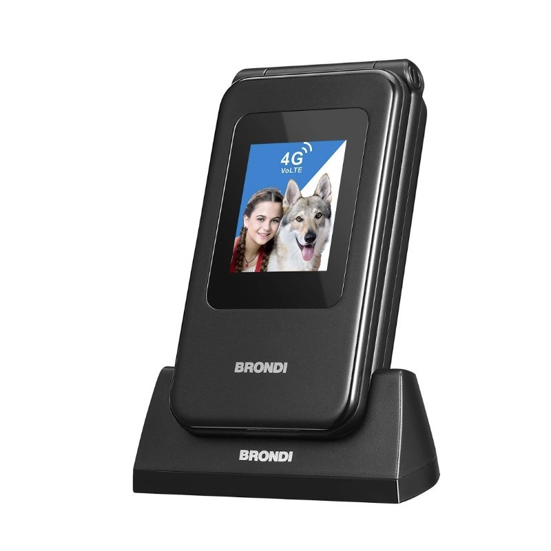 brondi amico super TV telefono con volume amplificato nero display e flip attivo
