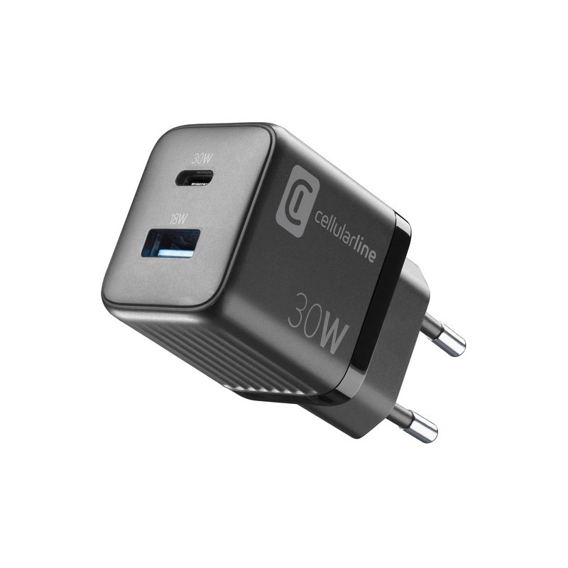 caricabatteria 30w  usbA +  usb-c tecnologia gan nero