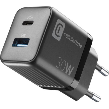 caricabatteria 30w  usbA +  usb-c tecnologia gan nero