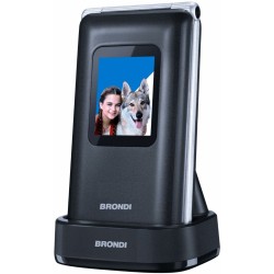 telefono gsm brondi amico prezioso nero clamshell dual sim  quadri band color display 2.8 flip attivo ebase di ricarica
