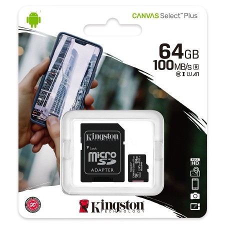 memory card kingstone canvas select micro sd 64 gb  classe 10 con adattatore sd