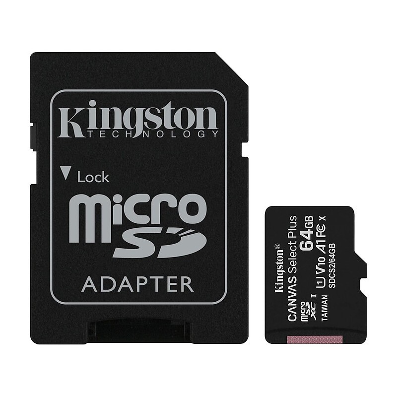 memory card kingstone canvas select micro sd 64 gb  classe 10 con adattatore sd