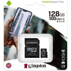 memory card kingstone canvas select micro sd 128 gb classe 10 con adattatore sd