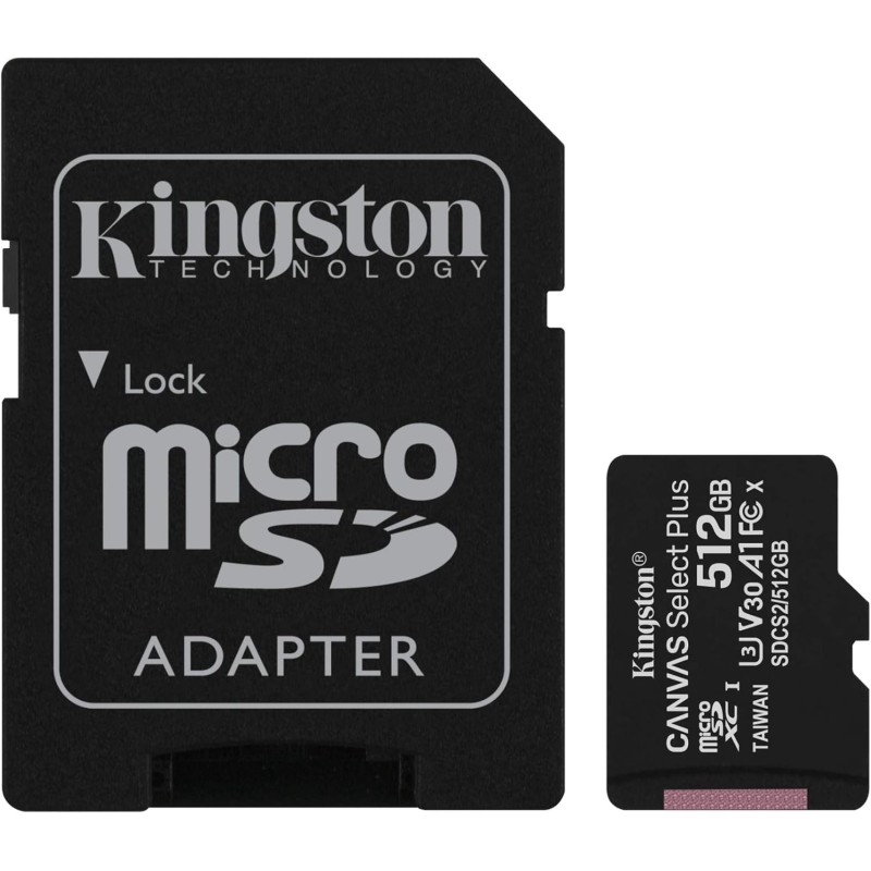 memory card kingstone canvas select micro sd 512 gb classe 10 con adattatore sd