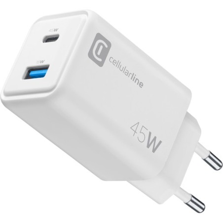 caricabatteria 45w  usbA +  usb-c bianco