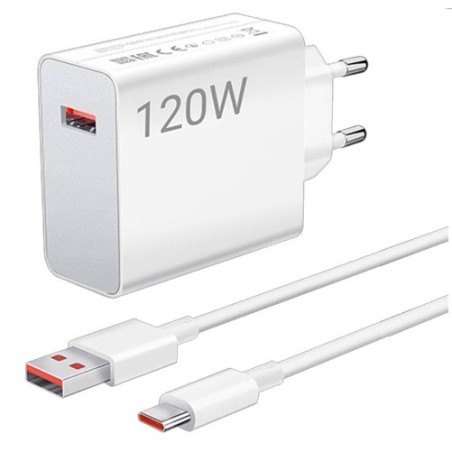 caricabatterie xiaomi 120w usb-a completo di cavo usb-ci bianco