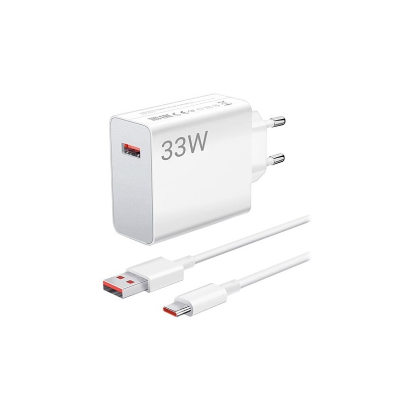caricabatterie xiaomi 33w usb-a completo di cavo usb-c bianco