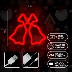 led wall christmas bells red connettore usb + pile dimensioni 235X20X200mm