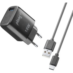 caricabatterie 18w usb + cavo usb-c nero