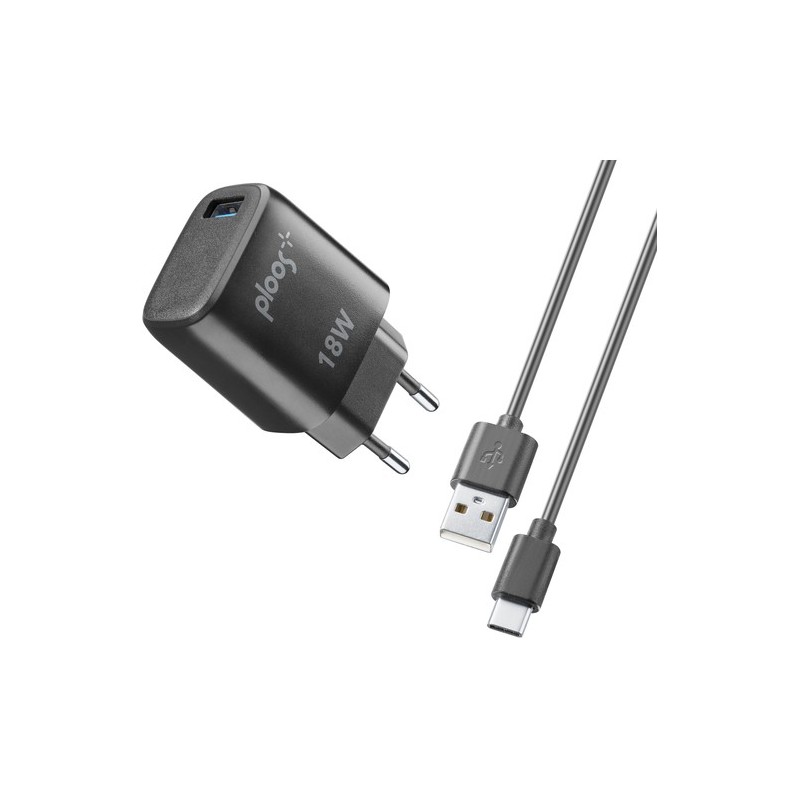 caricabatterie 18w usb + cavo usb-c nero