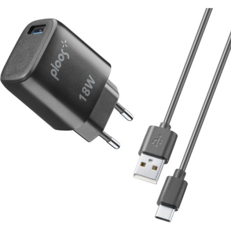 caricabatterie 18w usb + cavo usb-c nero