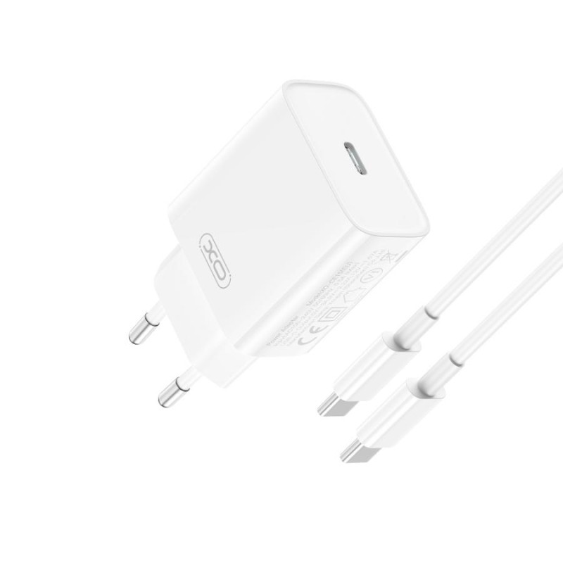 caricabatterie 20w usb-c + cavo usb-c  bianco