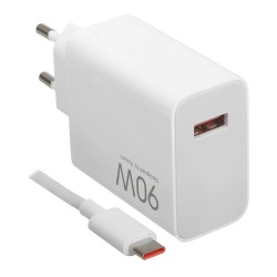 caricabatterie xiaomi 90w usb-a completo di cavo usb-ci bianco
