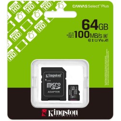 memory card kingstone canvas select plus micro sd 64 gb  classe 10 con adattatore sd
