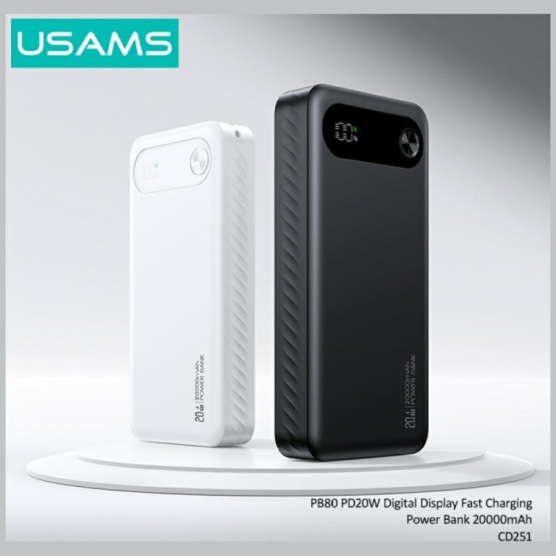 powerbank 20000 mAh 20W 3 usb-A out e 1 usb-c OUT bianca con display lcd