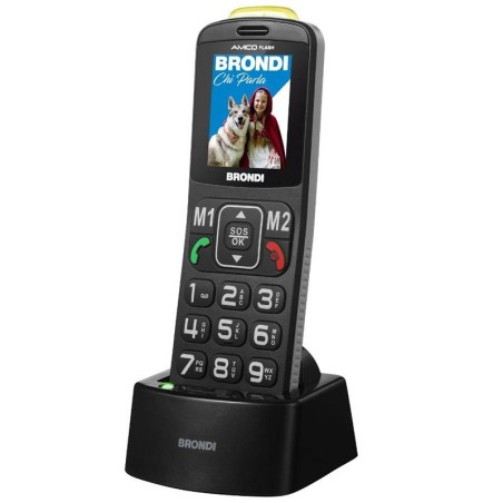 brondi amico flash home telefono cellulare tasti grandi - tasto SOS fotocamera e base di ricarica nero