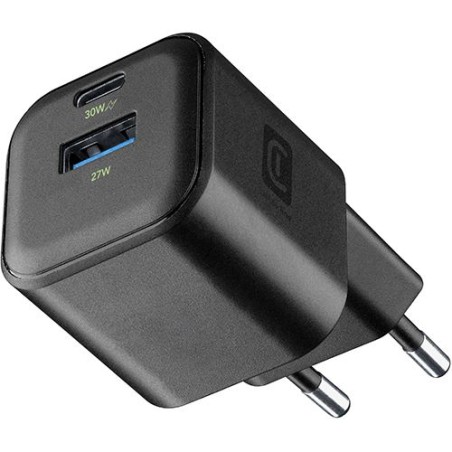 caricabatteria 30w  usbA +  usb-c tecnologia gan nero