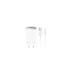 caricabatterie 18w usb +  cavo microusb bianco