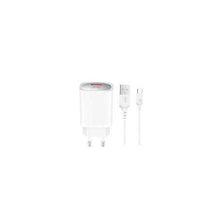 caricabatterie 18w usb +  cavo microusb bianco